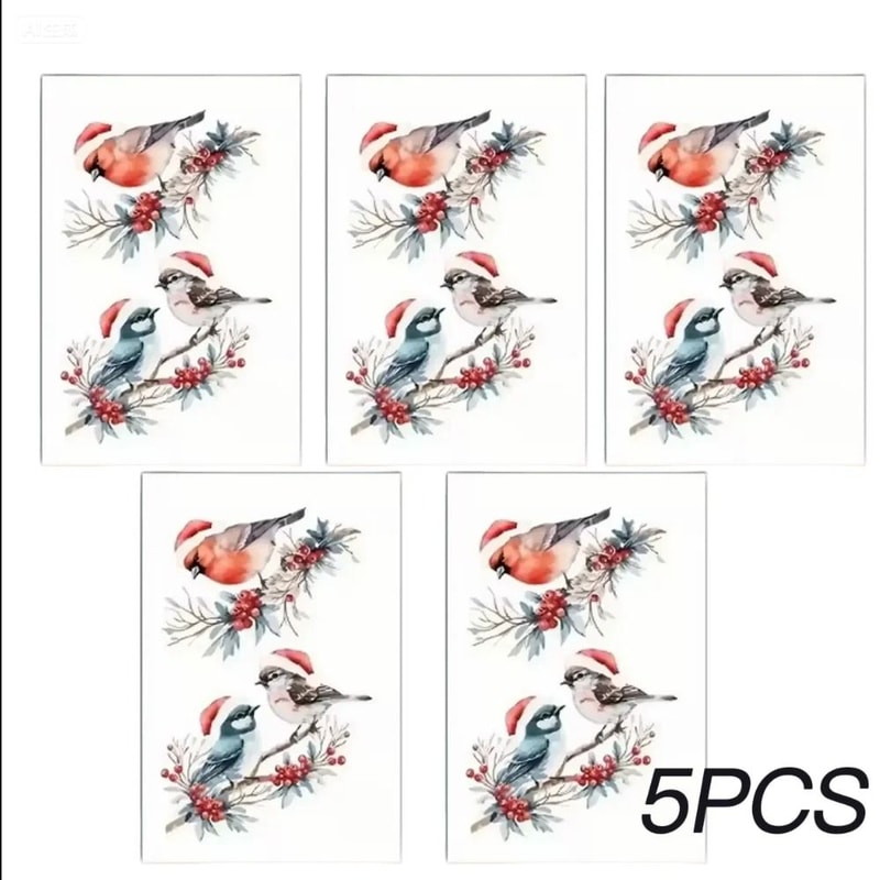 Christmas Bird And Tree Branch Window Static Stickers Set 9