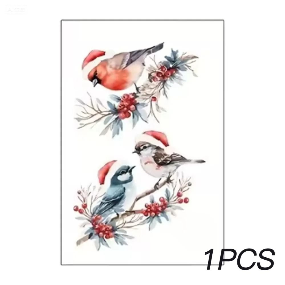 Christmas Bird And Tree Branch Window Static Stickers Set 6
