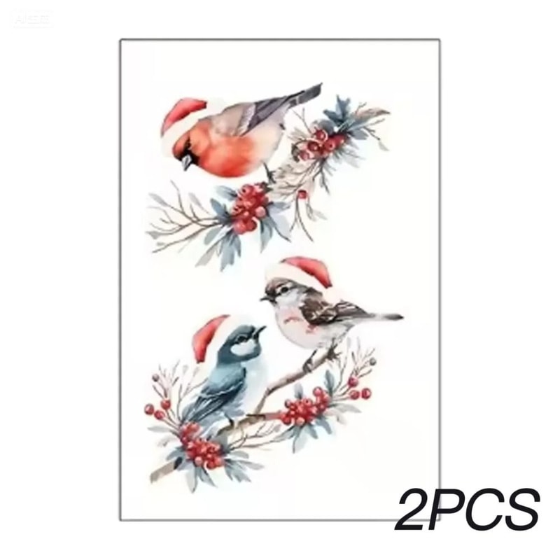 Christmas Bird And Tree Branch Window Static Stickers Set 7