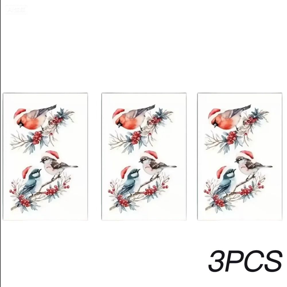 Christmas Bird And Tree Branch Window Static Stickers Set 8