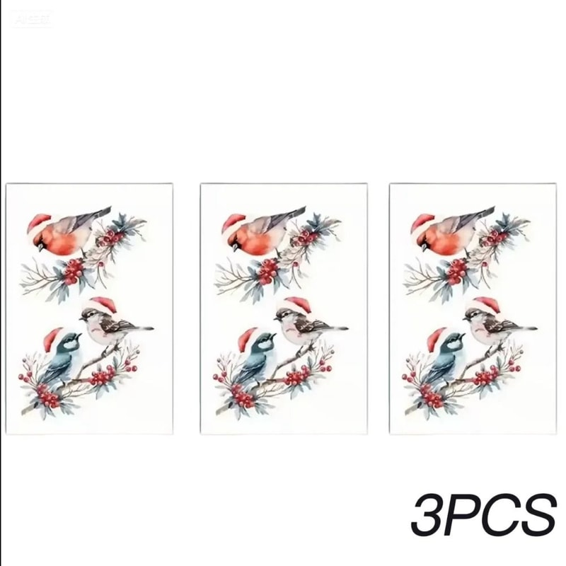 Christmas Bird And Tree Branch Window Static Stickers Set 8