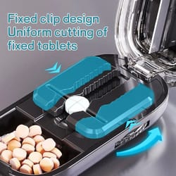adjustable pill cutter and crusher with storage box for medication organization
