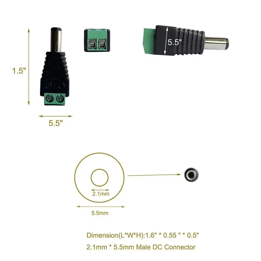 DC 12V Male And Female Power Plug Connector Set 55mm X 21mm 4