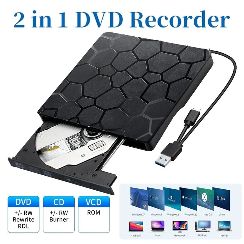 External USB DVD CD Writer Drive USB 30 Type C Portable Optical Disc Reader 6