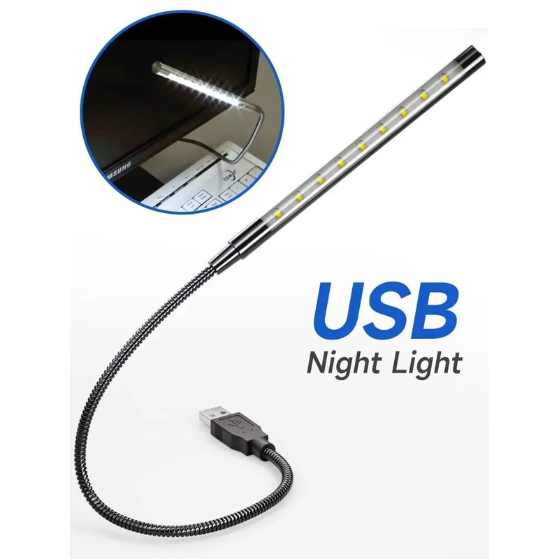 USB LED Book Light With Flexible Metal Neck For Reading 0