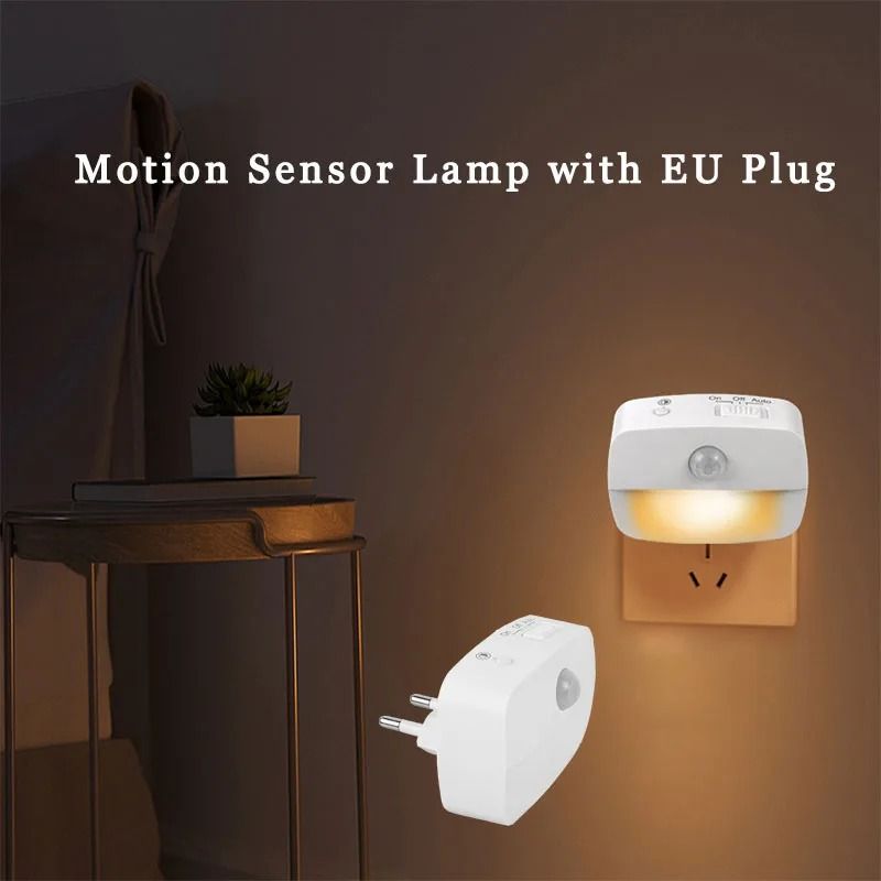 Mini LED Motion Sensor Night Light Plug In With Warm White Glow 0