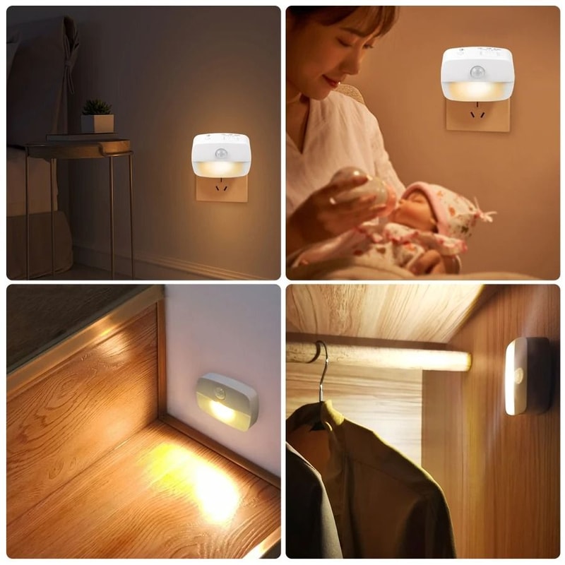 Mini LED Motion Sensor Night Light Plug In With Warm White Glow 3