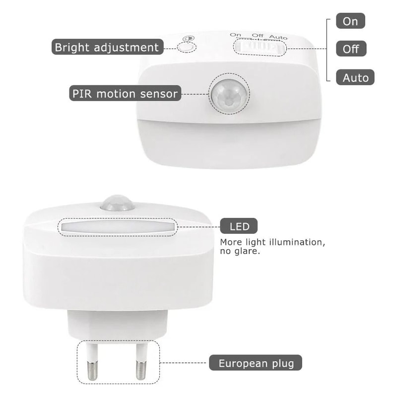 Mini LED Motion Sensor Night Light Plug In With Warm White Glow 4
