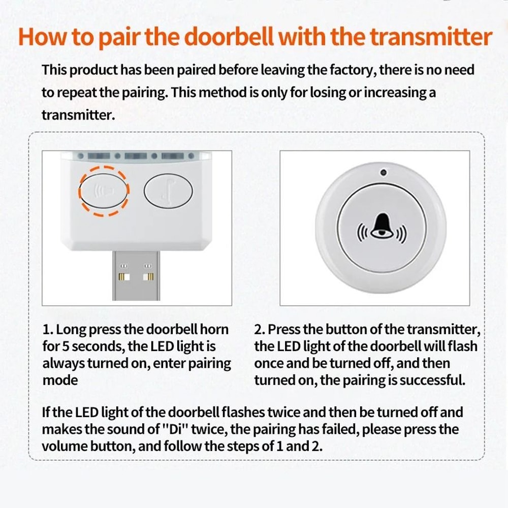 USB Wireless Doorbell With Remote Control And 30 Melody Options 1