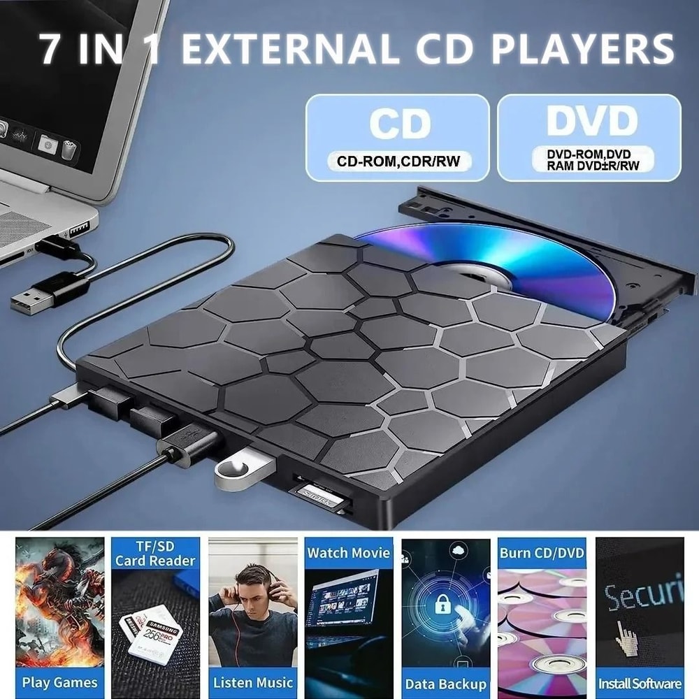 7 In 1 USB Type C External DVD CD Burner And Card Reader Drive 0