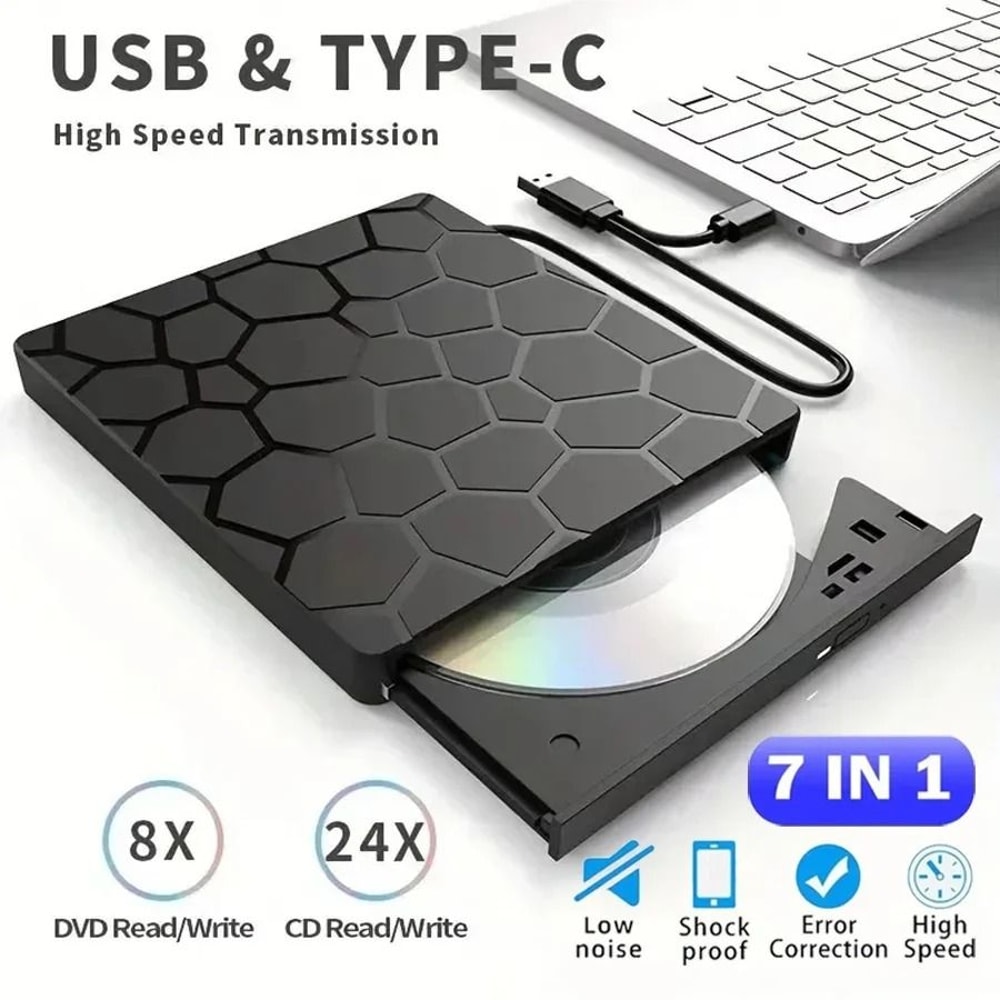 7 In 1 USB Type C External DVD CD Burner And Card Reader Drive 1