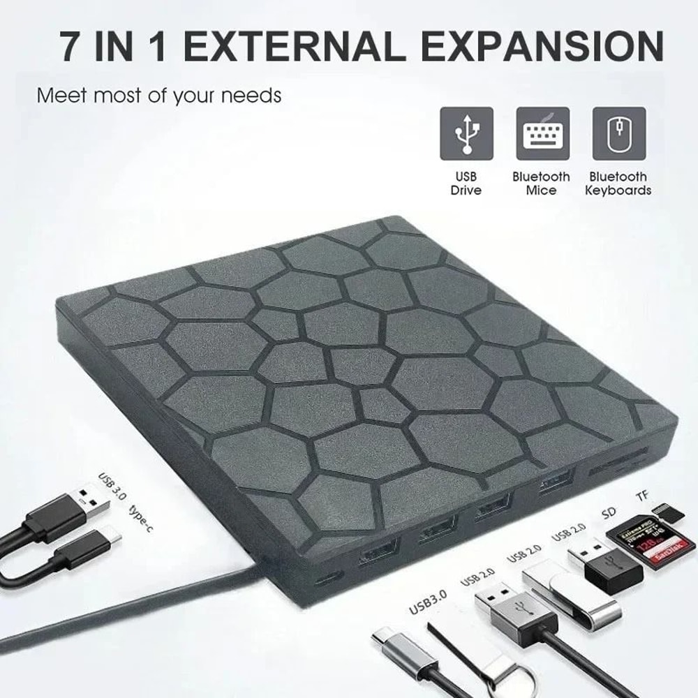 7 In 1 USB Type C External DVD CD Burner And Card Reader Drive 2