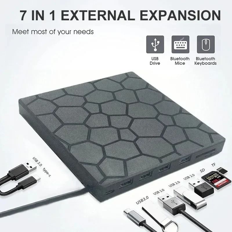 7 In 1 USB Type C External DVD CD Burner And Card Reader Drive 2
