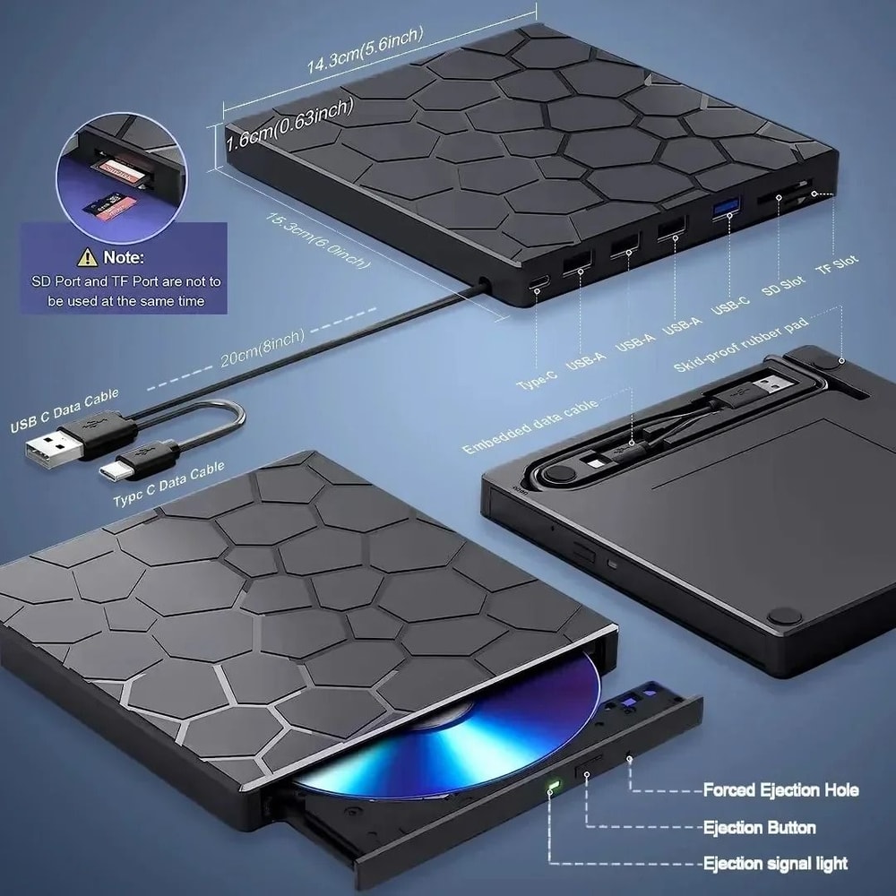 7 In 1 USB Type C External DVD CD Burner And Card Reader Drive 4