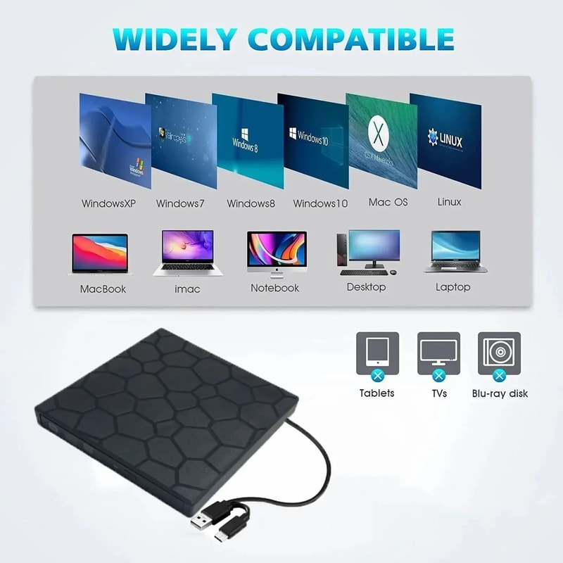 7 In 1 USB Type C External DVD CD Burner And Card Reader Drive 5