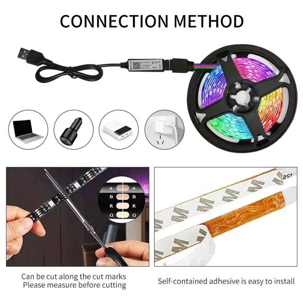 USB RGB LED Strip Light 3 Meter Bluetooth Music Control Backlight 3
