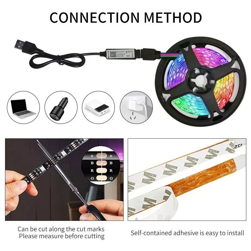 USB RGB LED Strip Light 3 Meter Bluetooth Music Control Backlight 3