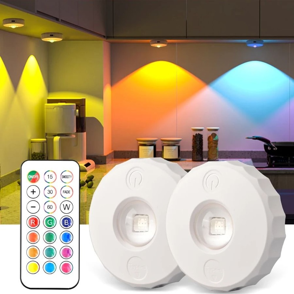 Rechargeable RGB LED Spotlight Wireless Remote Cabinet Light 0