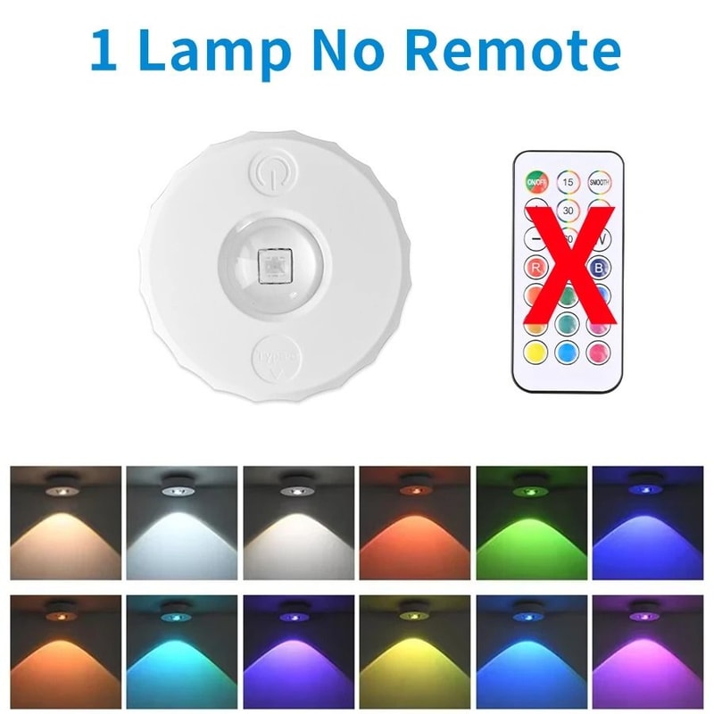 Rechargeable RGB LED Spotlight Wireless Remote Cabinet Light 6