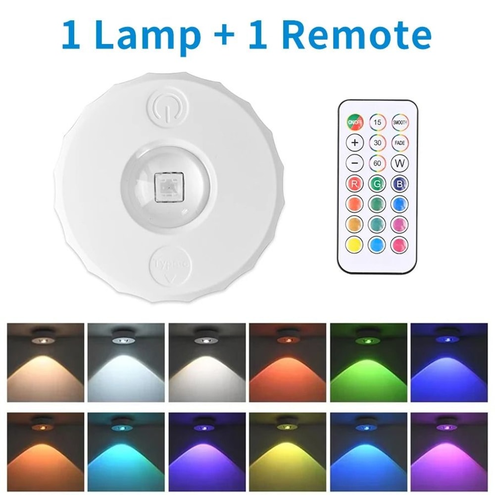 Rechargeable RGB LED Spotlight Wireless Remote Cabinet Light 7