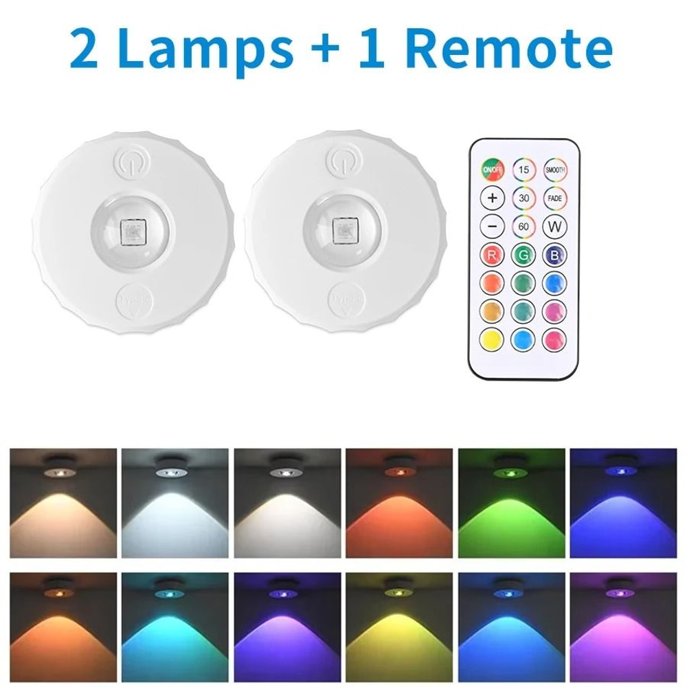 Rechargeable RGB LED Spotlight Wireless Remote Cabinet Light 8