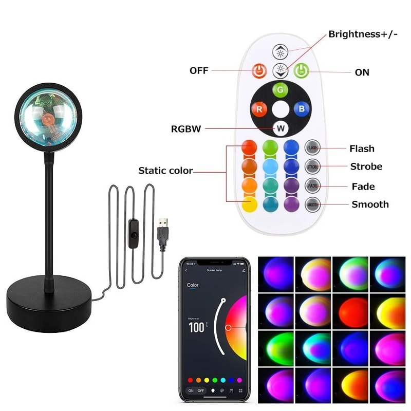 RGB Sunset Projector Lamp 360 Degree Rotating Mood Light With Remote 1