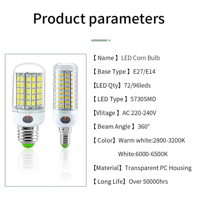 LED Corn Bulb E27 E14 High Brightness Energy Saving Light For Ceiling Chandeliers And Home Lighting 2