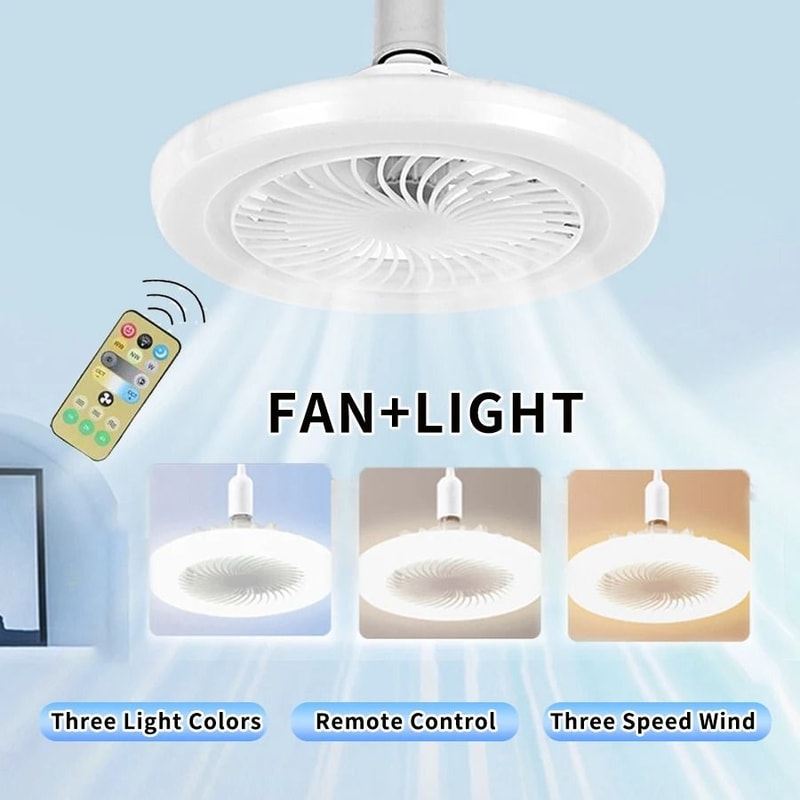 Silent Ceiling Fan With Light E27 Remote Control 30W LED Fan Lamp For Bedroom Kitchen Living Room 0