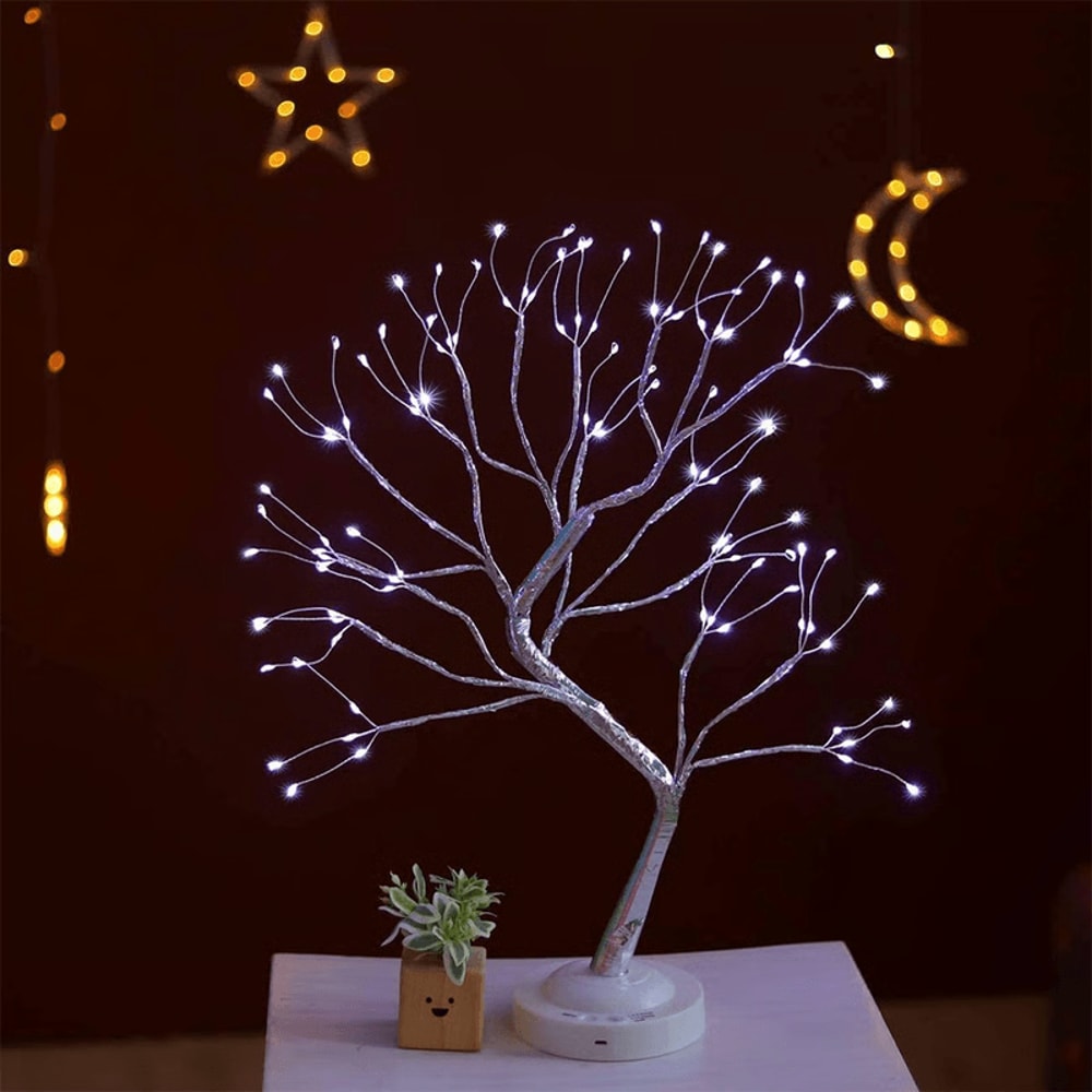 Soothing light from Fairy Light Tree Lamp in cozy living room
