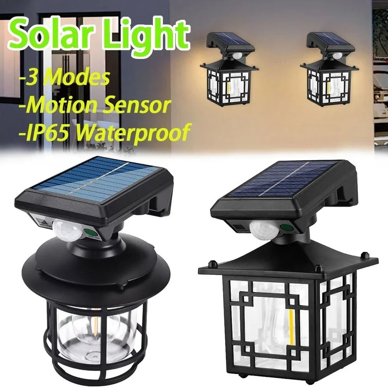 Retro Solar Motion Sensor Outdoor Wall Lamp Waterproof Garden Light 0