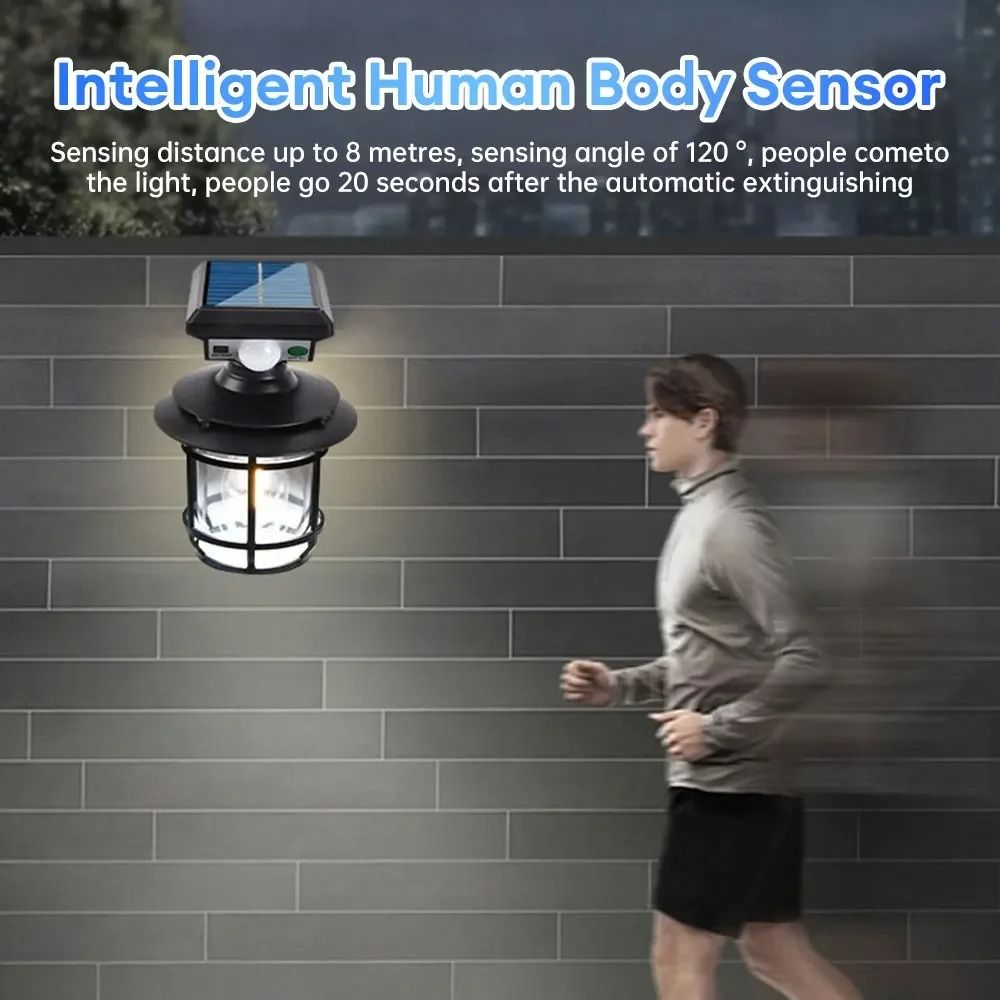 Retro Solar Motion Sensor Outdoor Wall Lamp Waterproof Garden Light 3