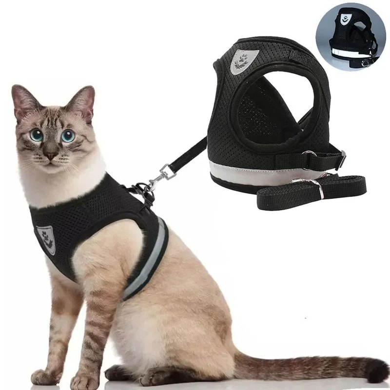 Adjustable Cat Harness And Leash Set With Reflective Escape Proof Vest 0