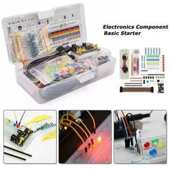 electronic component starter kit with breadboard leds and resistors for arduino