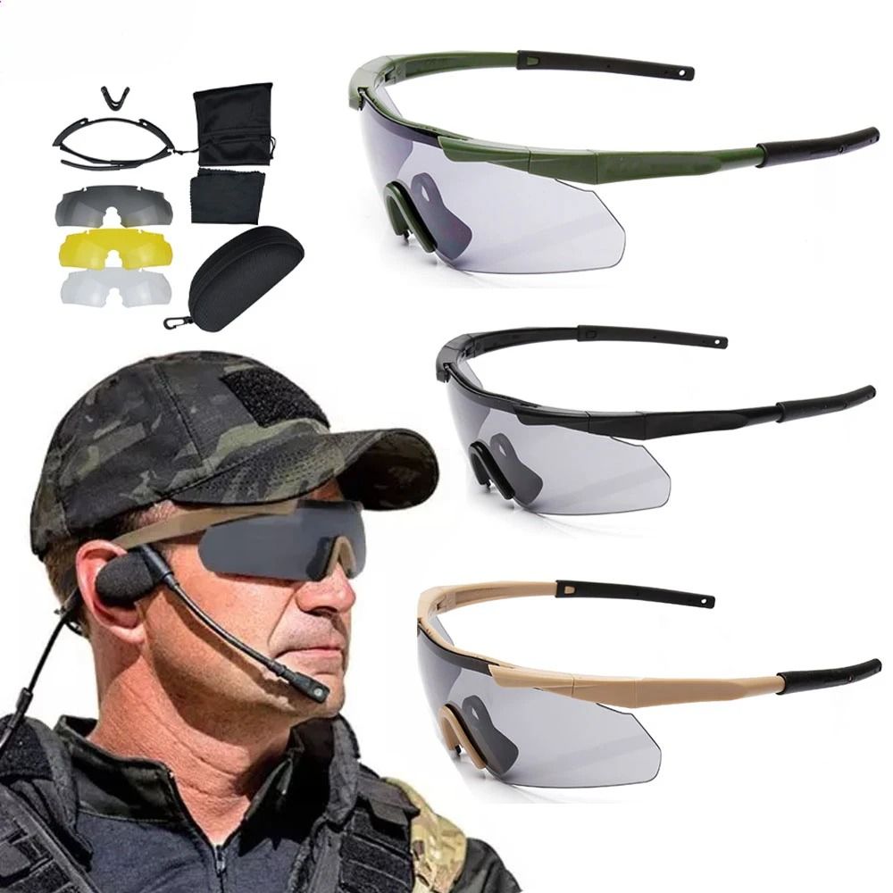 Military Tactical Goggles With Interchangeable Lenses For Airsoft Shooting And Outdoor Sports 0