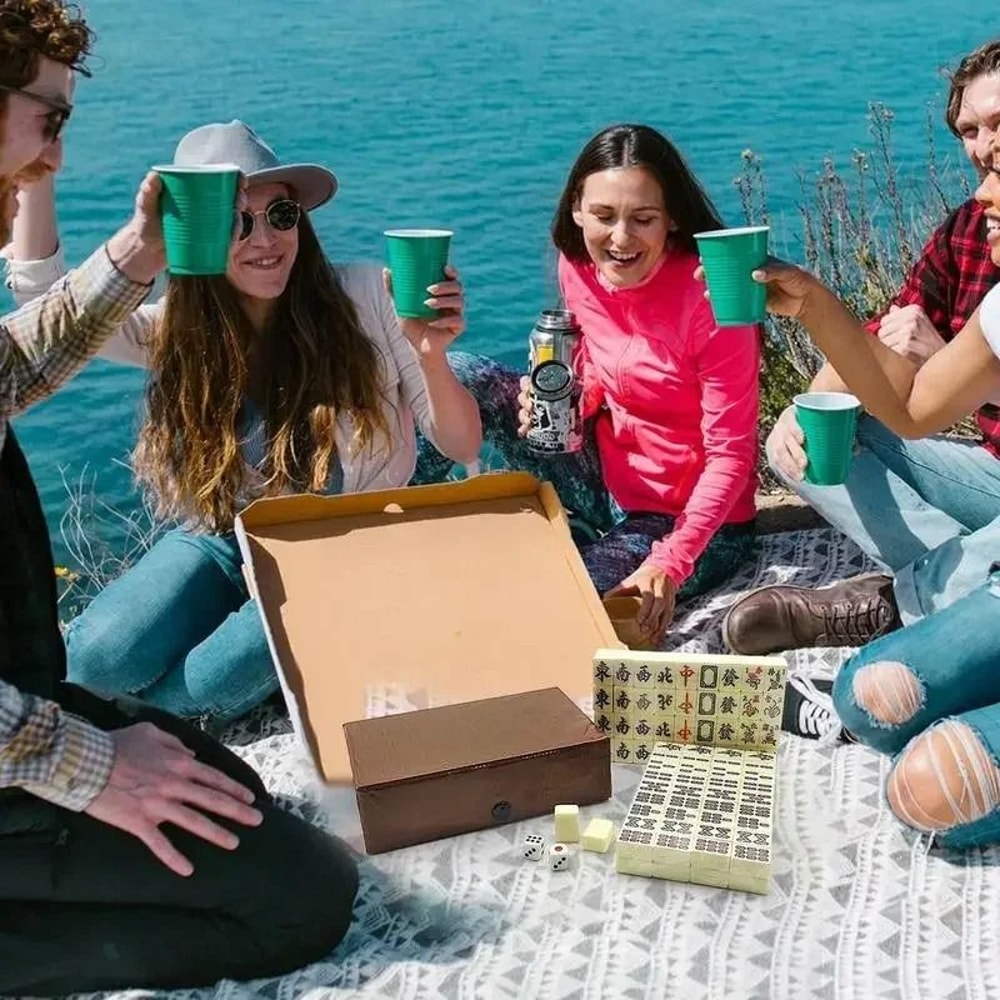 Portable Mini Mahjong Set With Carrying Case Traditional Table Game For Home And Party 2