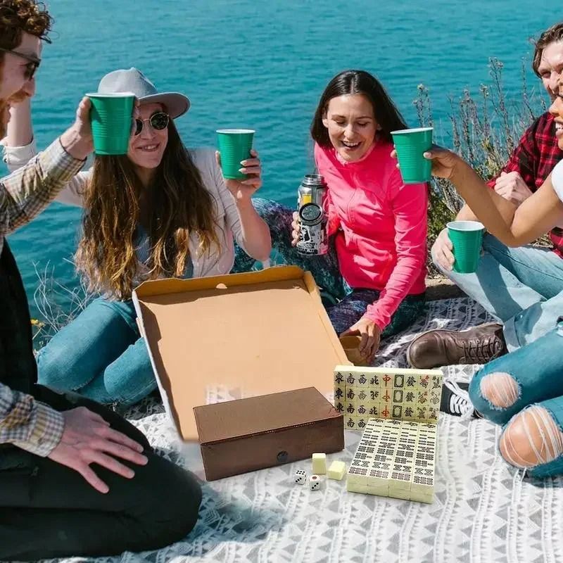 Portable Mini Mahjong Set With Carrying Case Traditional Table Game For Home And Party 2