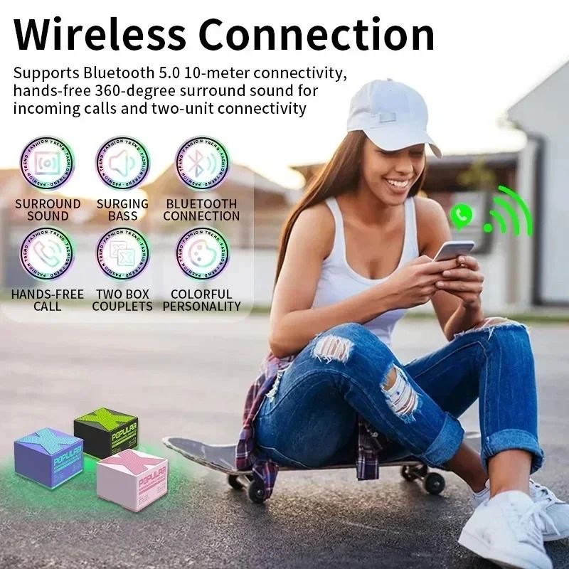 Mini Bluetooth Wireless Speaker With Crackle LED Light And Portable Subwoofer Sound Column 4