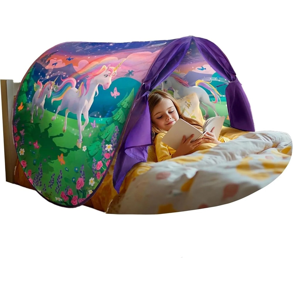 Funny Dream Tent For Kids Bed With Integrated Reading Light And Storage Pocket 3
