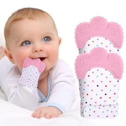 food-grade silicone baby teether mitten anti-scratch teething glove for pain relief