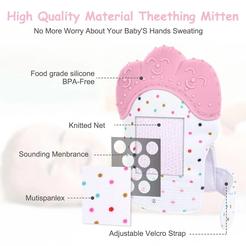 FoodGrade Silicone Baby Teether Mitten AntiScratch Teething Glove For Pain Relief 3