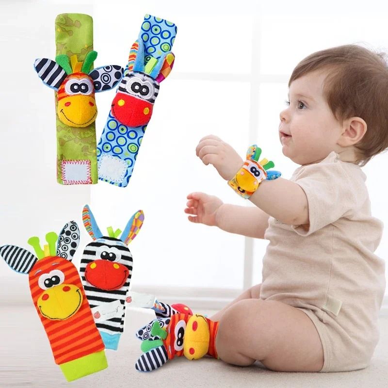 Newborn Infant Kids Animal Sock And Wrist Strap Rattle Foot Finder Toy Set 036 Months 1