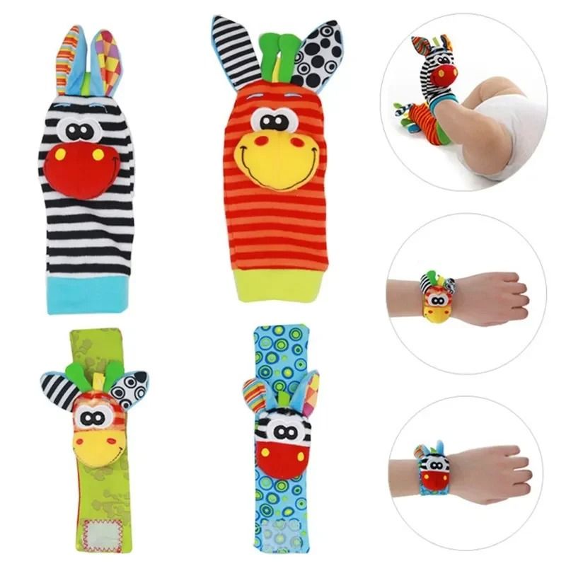 Newborn Infant Kids Animal Sock And Wrist Strap Rattle Foot Finder Toy Set 036 Months 2