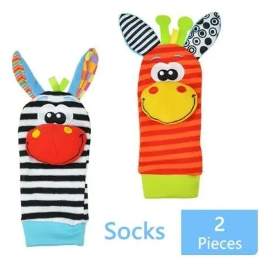 Newborn Infant Kids Animal Sock And Wrist Strap Rattle Foot Finder Toy Set 036 Months 6
