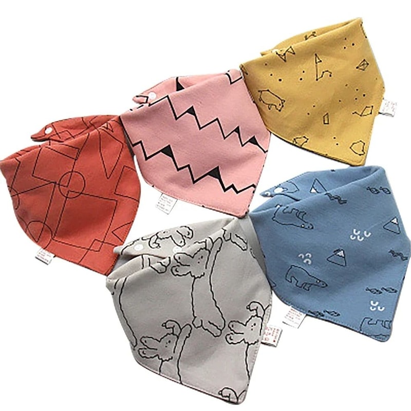 5 Pcs Cartoon Triangle Cotton Bib Baby Bandana Bibs Scarf Burp Cloths For Boys And Girls 9