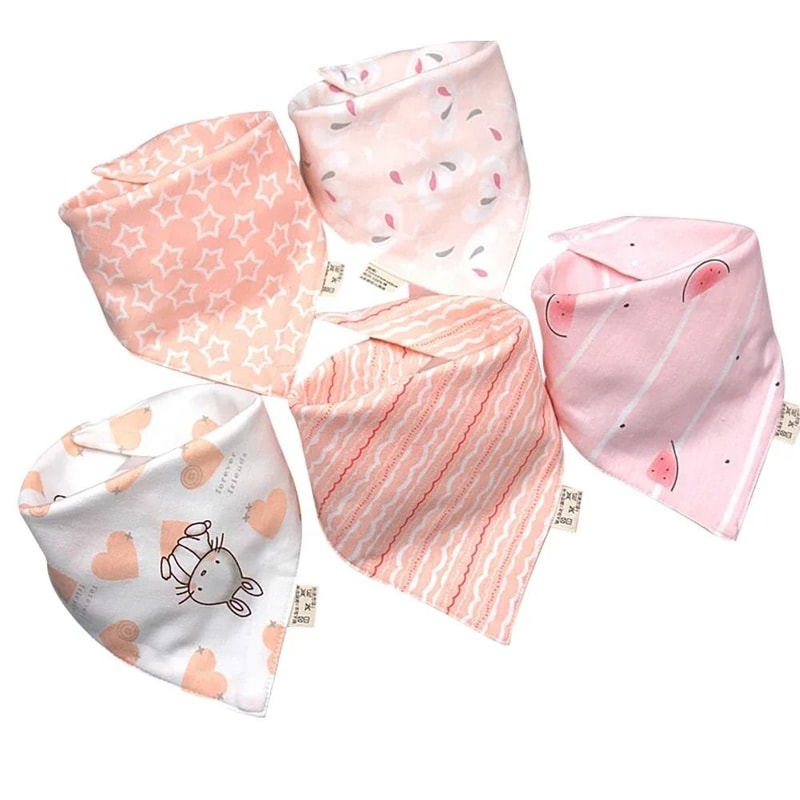 5 Pcs Cartoon Triangle Cotton Bib Baby Bandana Bibs Scarf Burp Cloths For Boys And Girls 13