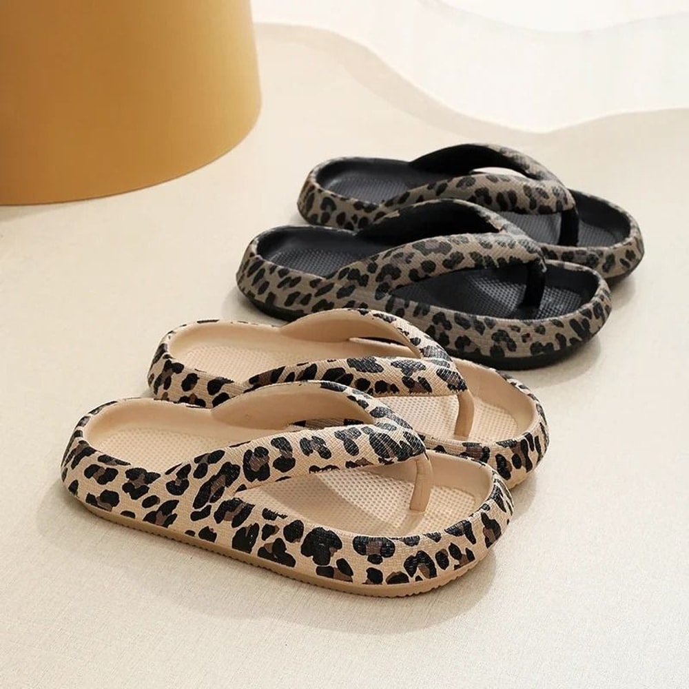 Summer New Women Sandals Comfort FlipFlop Leopard Soft ThickSoled Cloud Slippers 0