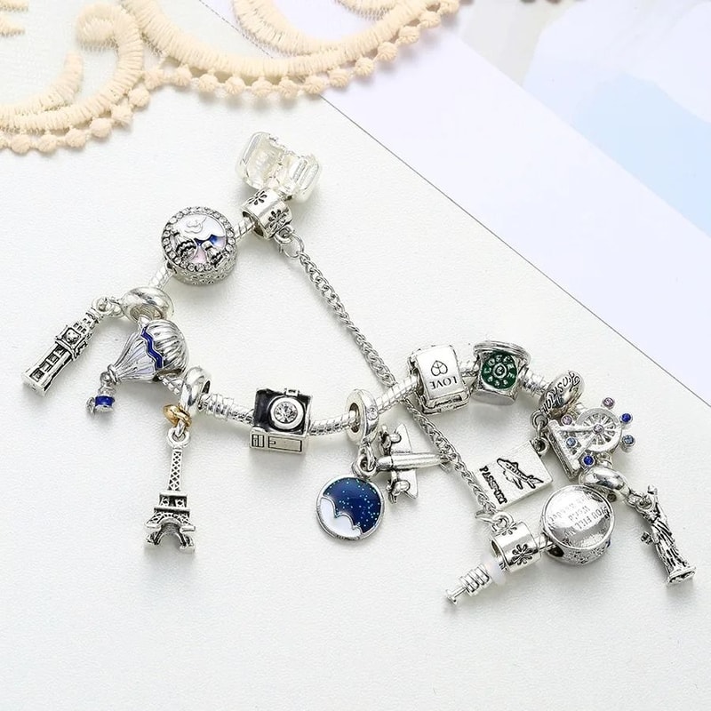 Fashion Design Crystal Bead Charm Bracelet Handmade Colorful Enamel DIY Jewelry Kit 2