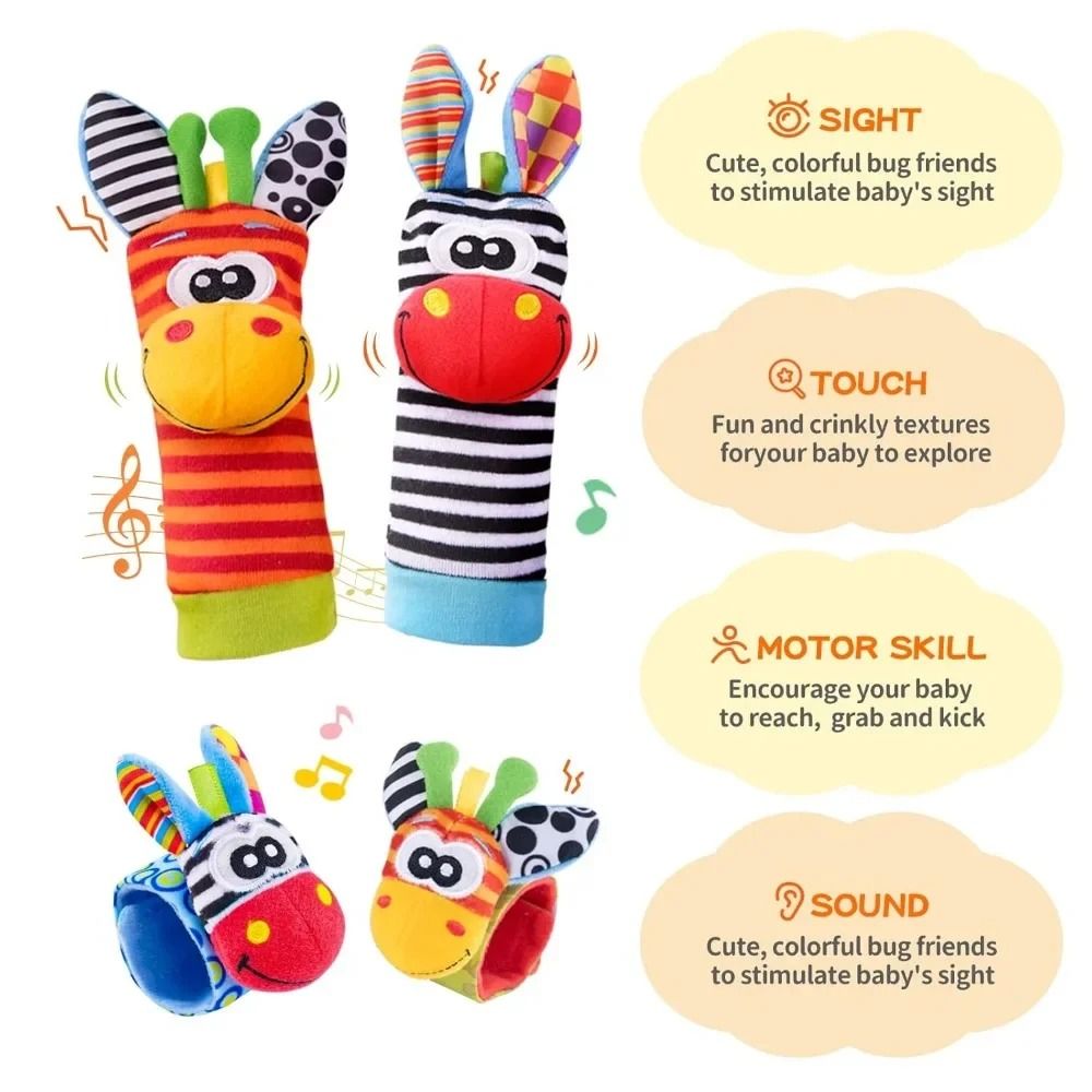 4Pcs Baby Rattles Toys Animal Socks And Wrist Strap Set For Infants 012 Months 5