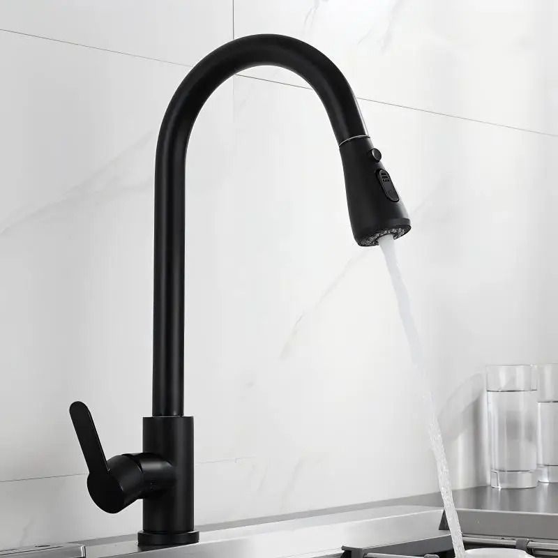 304 Stainless Steel PullOut Kitchen Sink Faucet Deck Mounted Mixer With Stream Sprayer 23