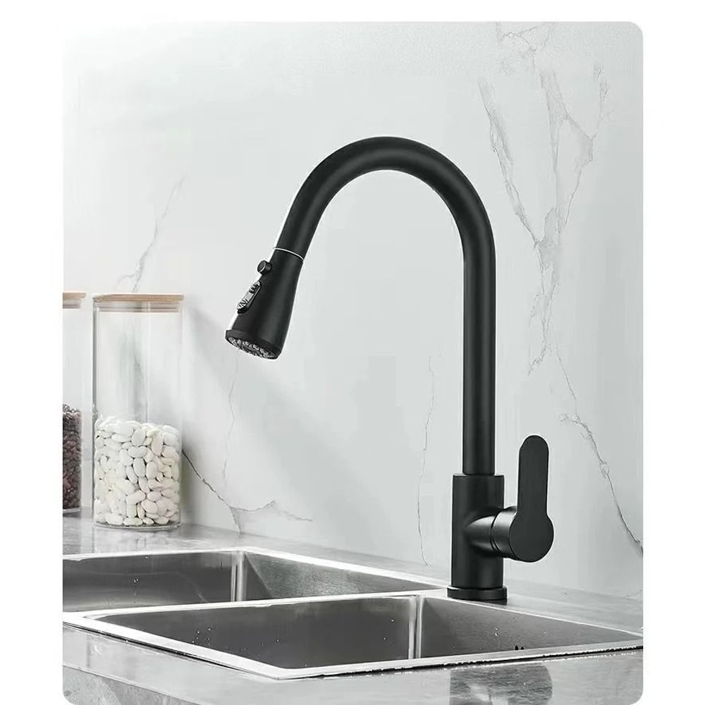 304 Stainless Steel PullOut Kitchen Faucet With 360 Rotation And DualMode Stream Sprayer 2
